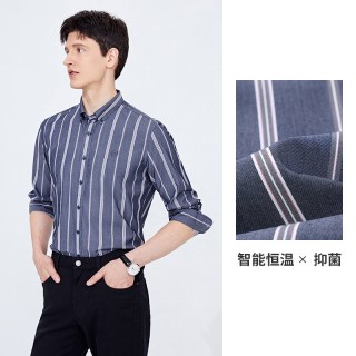 navigare [抗菌]Navigare意大利小帆船秋季条纹衬衫男长袖刺绣休闲衬衣