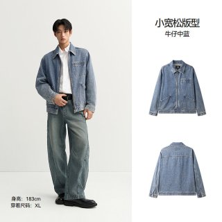 森马 复古翻领牛仔外套26秋新款经典哥萨克上衣美式工装夹克情侣款