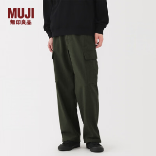 無印良品 MUJI AE109A5A 水洗棉工装裤 深绿色 S 男士休闲裤