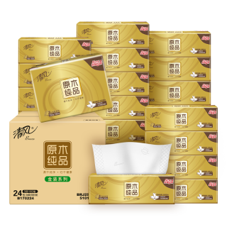 清风 抽纸原木金装3层整箱厕纸卫生纸 3层 100抽*24包 整箱装