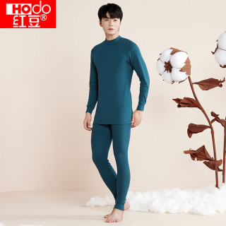 Hodo 纯棉基础圆领 打底 保暖内衣套装 墨蓝