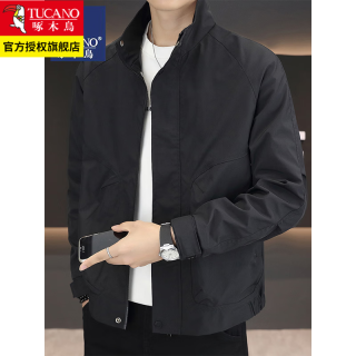 啄木鸟 2026春秋季新款男士夹克休闲冲锋衣青年宽松工装上衣服外套 黑色 2XL