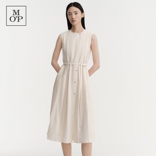 Marc O'Polo 轻熟优雅风无袖连衣裙女系带收腰中长款气质裙 浅米155 S