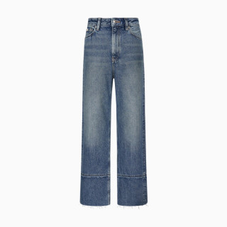 CK Jeans26秋冬新款女士美式潮流纯棉毛边脚口高腰宽松牛仔裤