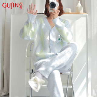 古今 半边绒睡衣女秋冬家居服可外穿睡裤加绒保暖大码宽松两件套装