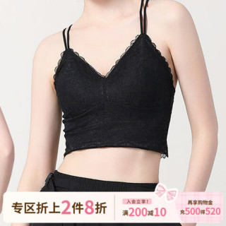 tutuanna 夏季内衣文胸女 带胸垫可外穿纯色美背透气吊带内衣女 24193036 黑色 蕾丝交叉美背 L