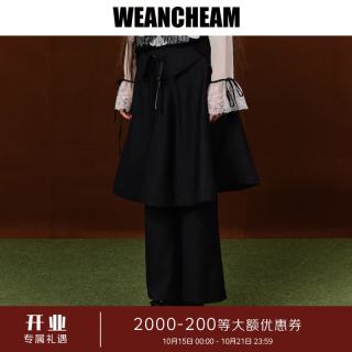 WEancheAM 未未姆 2026秋新款长期主义英格兰高腰绑带假两件裙裤 黑色 M