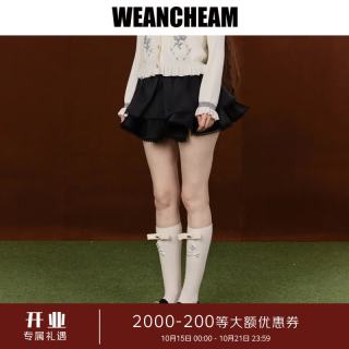 WEancheAM 未未姆 2026秋新款复古松弛蝴蝶结花瓣裙女层叠花边裙 黑色 L