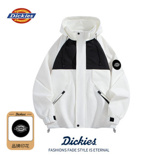 Dickies 夹克男户外防风连帽登山服情侣工装冲锋衣七夕节 白色 XL