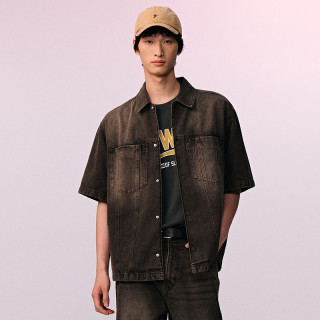 H&M HM男装衬衫夏季时尚气质宽松版型短袖牛仔衬衫1300711