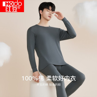 Hodo 秋冬情侣内衣全棉保暖内衣圆领秋衣秋裤打底内衣套装 男士墨色灰 L 170/95
