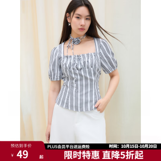 独束 大码女装微泡泡袖假两件短袖2025夏季新款甜美浪漫百搭小衫 黑白格纹 L （尺码：2）