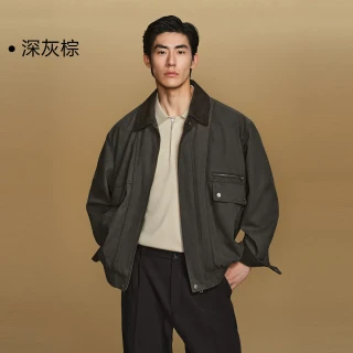 太平鸟 男装 工装夹克男2026年秋季新款老钱风翻领外套M