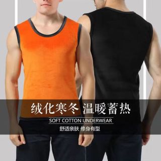 宜而爽 新款保暖背心纯色男德绒高弹力无痕亲肤舒适修身男款打底秋冬防寒 黑色  L