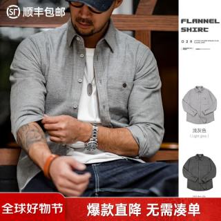 马登 工装 美式休闲法兰绒全棉衬衫 浅灰色 L(175/96A)