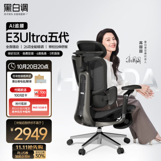 黑白调 E3 Ultra 五代AI追腰 人体工学椅 曜石黑