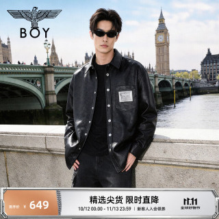 BOY LONDON 男女同款朋克潮牌PU皮衬衫外套N44003 黑色 S