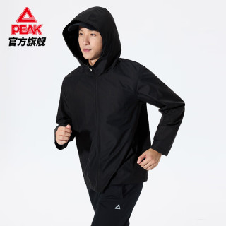匹克 男秋季户外防泼水防风冲锋风衣休闲夹克 连帽款 黑色/拒水防风 2XL