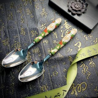 富贵牡丹法式复古陶瓷手工贴花手柄304不锈钢中古勺叉餐具