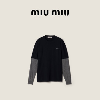 MIU MIU 女士羊毛与羊绒混纺拼接长袖毛衣针织衫