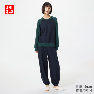 优衣库 高弹力起居套装/长袖长裤女装起居服睡衣489052 69 藏青色 L