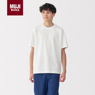 無印良品 MUJI 男式天竺编织圆领短袖T恤男士打底衫上衣夏季男装 白色 5S L