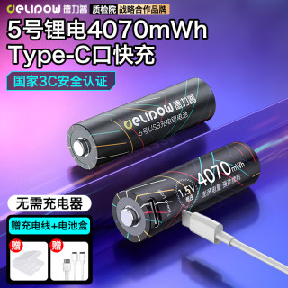 德力普 USB充电电池 5号锂电池4070mWh大容量1.5v恒压配Type-C快充线 适用电子锁/鼠标/游戏手柄黑悟空