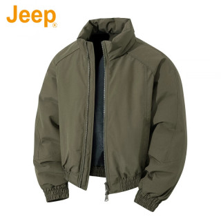 Jeep 美国正品高端短款保暖棉服冬季新款男士美式宽松休闲立领工装夹克 军绿色-加棉   L