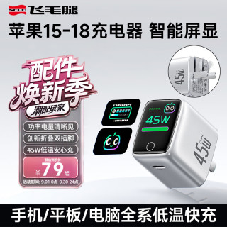 飞毛腿 苹果17/18ProMax充电头45W屏显充电器氮化镓Type-C快充插头PD40W正品iPhone16/15