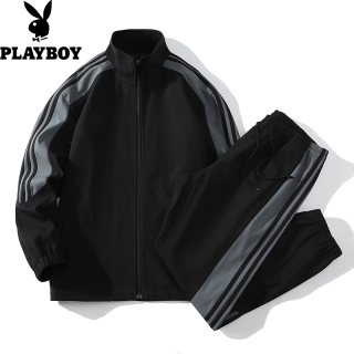 PLAYBOY 运动套装 工装裤外套套装 黑色套装 2件套