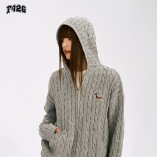 F426 官方店国潮牌秋季新款休闲宽松复古麻花连帽开衫衣
