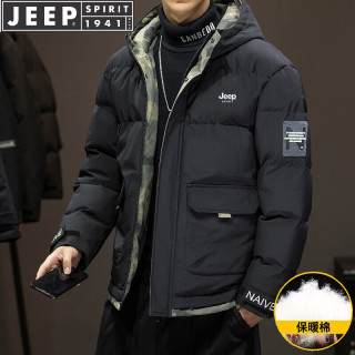 JEEP SPIRIT 吉普棉服男棉衣秋冬外套加厚保暖面包服连帽运动棉袄 黑色 XL