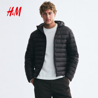 H&M HM男装棉衣修身外搭绗缝面料通勤立领轻便夹棉长袖棉服1274497 黑色 XS 165/84