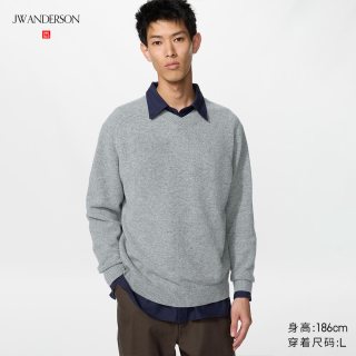 柔软绵羊毛V领针织衫/长袖优衣库男装女装合作款毛衣毛衫486086