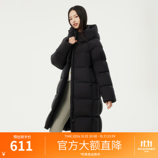 坦博尔 泡芙女士长款羽绒服加厚保暖百搭显瘦高充绒量冬季防风户外外套 黑色 S (160)