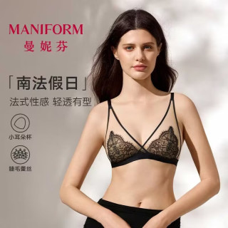 曼妮芬 法式性感蕾丝内衣女轻薄无痕小耳朵舒适软支撑无钢圈美背女士文胸