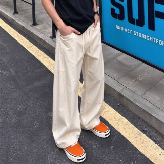 月伊纺 秋冬宽松直筒休闲裤男潮流百搭直筒裤青年垂感弯刀长裤学生工装裤