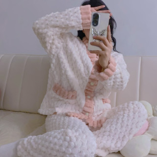 休闲款时尚金龟絾女士双面絾睡衣春秋新款百搭气质简约大气家居服
