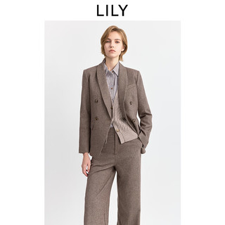 LILY 羊毛混纺复古老钱风青果领西装外套 咖金 M/165/84A