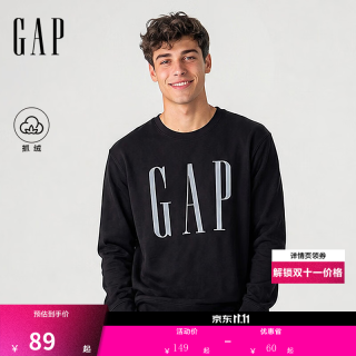 Gap 男女装2026秋新品logo印花抓绒圆领宽松卫衣上衣1SS623909 黑色 XL (180/100A)亚洲尺码