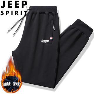 JEEP SPIRIT 吉普运动裤男秋冬季休闲纯色春款宽松裤子 黑色束脚加绒 5XL