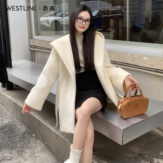 西遇 短款白色大衣女2024年秋季新款保暖气质简约毛呢外套 白色 M