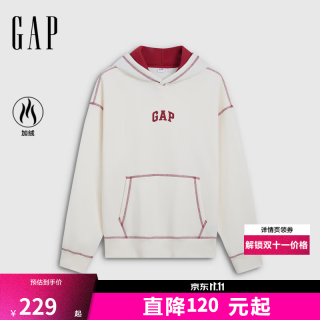 Gap 1SS623736 Logo刺绣加绒连帽卫衣 象牙白 M