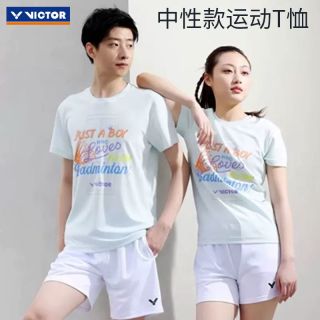 威克多 新款Victor胜利威克多羽毛球服短袖男女款专业训练情侣款黑色t恤