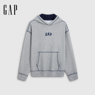 Gap 秋冬logo刺绣加绒连帽宽松卫衣 1SS623736 灰色