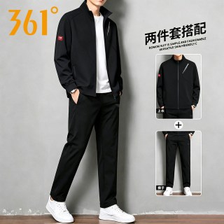 361° 361度运动服套装男2026秋季新款休闲立领外套直筒长裤针织两件套
