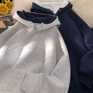 月伊纺 卫衣连帽宽松运动服男士撞色字母钢印休闲服外套青年百搭情侣上衣