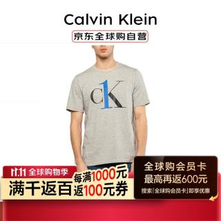 CK Calvin Klein CK春夏新款男士棉质短袖T恤 NM1903E灰色 L礼物