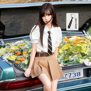 米莱达 学院风jk泡泡袖白色衬衫女高级感2022新款设计感短袖上衣夏