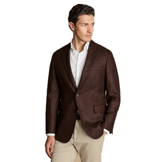 CHARLES TYRWHITT 修身版巧克力棕轻奢羊毛质感商务男士西装夹克
